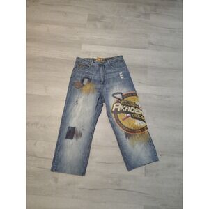 VTG Akdmks wideleg jeans 34x24 Skater Hip Hop y2k Graphic Print